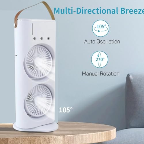Image of Electric Fan Desktop Double-Head with Remote, 3 Speed, Spray Cooling, USB Charging, 38x17x9 cm, for Indoor Outdoor Office Bedroom
