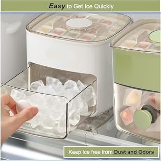 Ice Cube Tray with Lid & Bin Ice Maker for Freezer Ice Trays Ice Container- Ice Molds for Whiskey, Cocktail, Coffee Drinks, Beer with Ice Tongs Kitchen Gadgets Tools (Green)