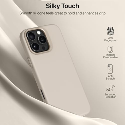 Image of eller sante Silicon Back Cover Case for iPhone 16 Pro Scratch Resistant TPU Shockproof 6ft Feet Drop Protection Support Mag-Safe Wireless Charging- Stone