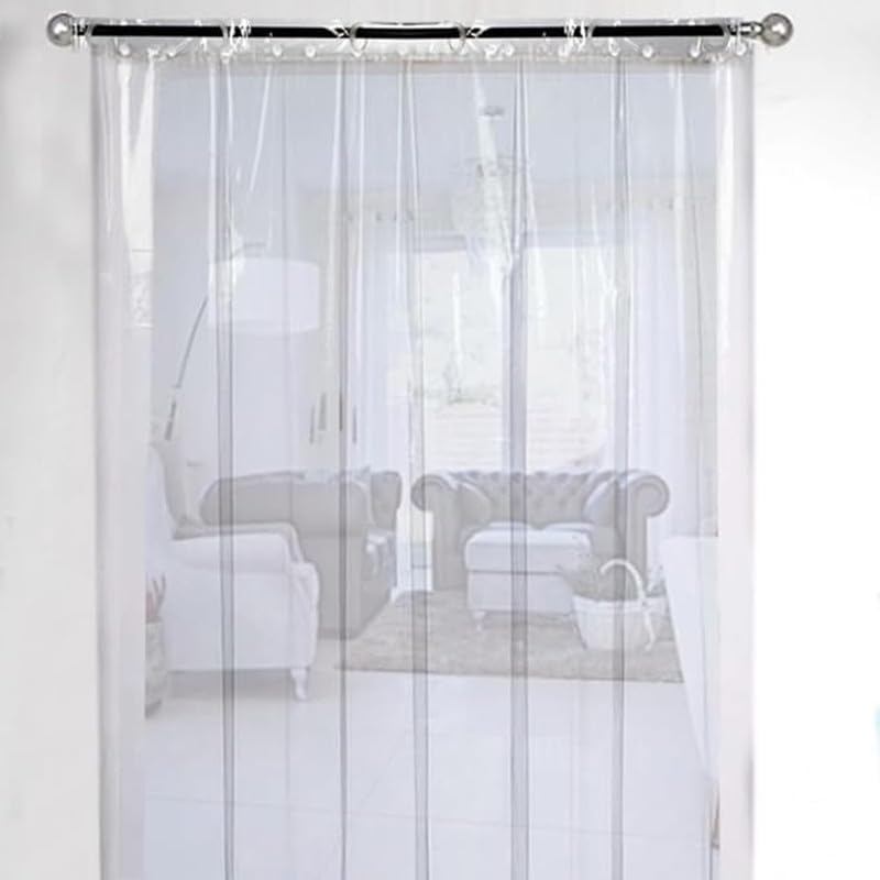 Image of PVC Transparent AC Curtain Water Proof Quick Water Release Solid Transparent Plastic dust Proof Door Curtain Pack of (1, 20 mm, 8 x 4.5 feet)