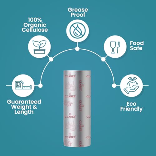Image of Claret Heavy-Duty Aluminium Kitchen Paper Foil Roll | 1 Kg Net | Food Grade Oil-Proof Paper Foil for Wrapping, Baking & Grilling | Safe & Hygienic (Pack of 1)