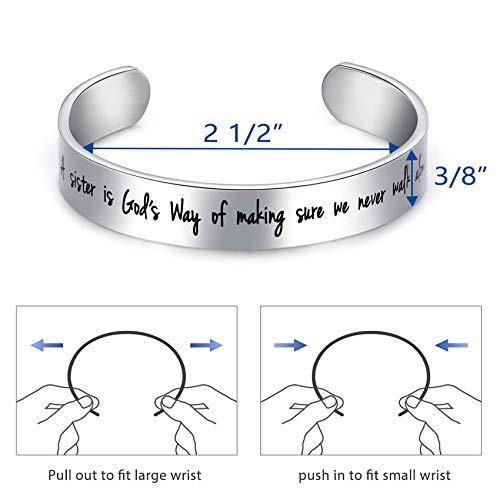 LParkin Sister Gifts from Sister Bracelets A Sister is God's Way of Making Sure We Never Walk Alone Stainless Steel Polished 6”*3/8” - Image 3