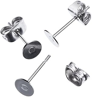 200 Pairs (400 Pieces) Stainless Steel Earrings Posts Flat Pad with Butterfly Earring Backs for Earring Making Findings (Silver)