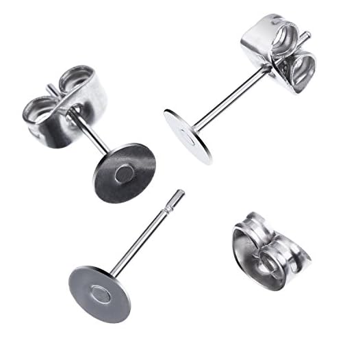 200 Piezas (100 Pares) Postes de Pendientes de Acero Inoxidable Almohadilla Plana con Tuercas de Pendientes de Mariposa para Accesorios de Fabricación de Pendiente (Plateado)