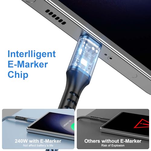 USB C à USB C Câble de chargeur 240W [2Pack 6FT] Accusés USBC Câble, Type C Câble Charge rapide pour MacBook, iPhone 15/Pro/Plus/Max, MacBook Pro/Air, Samsung Galaxy S23, Google Pixel