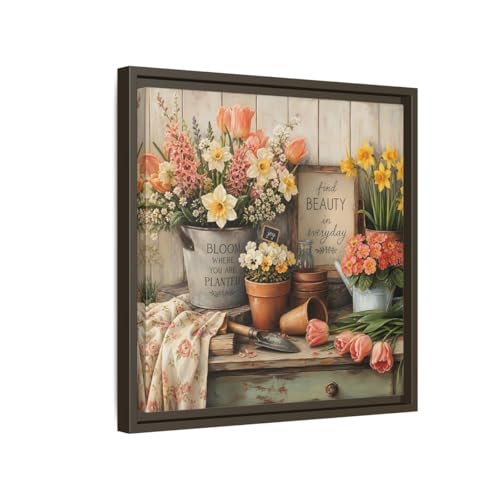 Toile murale 40x40 rustique pastel pour rompre la monotonie d'un mur blanc de salon avec cadre
