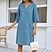 Linen Dress Women V Neck 3/4 Sleeve Knee Length Shift Over 50 60 Sundresses Spring Plus Size Church Petite Midi Dresses Half Sleeve Cocktail Shirt Tunic Dress Bathing Suit Coverup Maternity Fashion