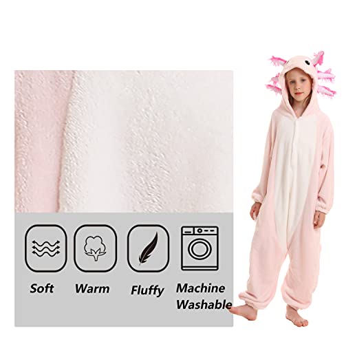 Simzoo Kids Animal Onesie Pajamas, 3-11 Years Boy And Girls Axolotl Cosplay Costume Sleepwear, One-Piece Unisex Homewear #TOP3