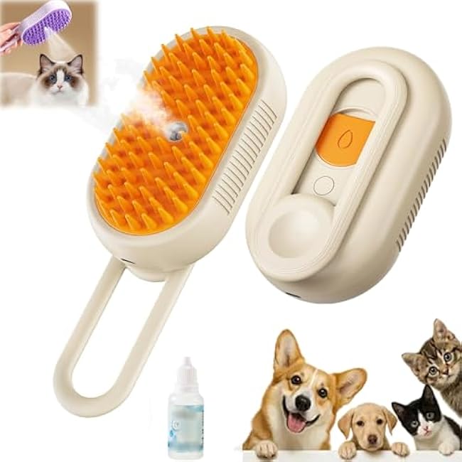 Nestoly Cat Brush, Nestoly Cat Grooming Brush, Caresilient Self Cleaning Steam Wet Comb for Pets, 4 In 1 Rechargeable Steam Cats Brushes for Shedding, Quick & Easy Pet Hair Remover Comb (Yellow)-1VNXizQv