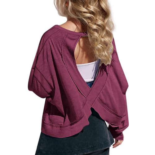 Shirts for Girls Fall Fashion Athletic Workout Long Sleeve Gym Tops Casual Losse Fit Solid Open Back Top Thumb Hole