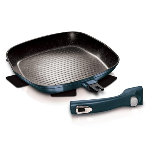 Poêle grill anti-adhésive triple revêtement marbre poignée amovible 28 cm aigue-marine Berlinger Haus