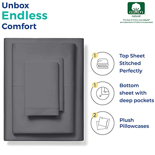 100% Cotton California King Size Sheet Set - 4 Pc Set - Hotel Luxury Bed Sheets - Deep Pockets - Easy Fit - Breathable & Cooling - 800 Tc Sateen Weave Dark Grey Bedding Set - Cali Kings Sheets #TOP2