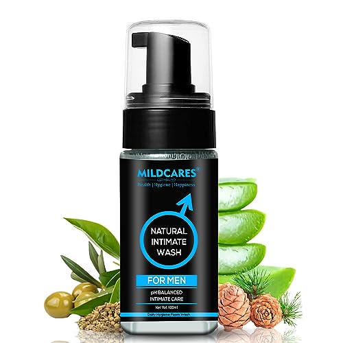 Mildcares Natural Intimate Wash For Men 100ml | Hydrates & Moisturizes | Foam Based, pH Balanced & Anti-Fungal | Tea Tree & Lemon Oil | For Dryness, Itchiness & Odour | Pee Safe Wash For Men & Boys