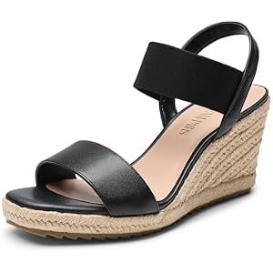 DREAM PAIRS Women's Wedge Platform Summer Sandals | espadrilles dressy platform sandals, Open toe slip on elastic ankle strap,comfortable for summer wedges sandals 6 Black-pu