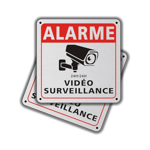 Felexdo Panneau Video Surveillance, Panneau Propriété Privée sous Surveillance Vidéo 15x15cm Aluminium Brossé Adhésif Imperméable Utilisation Intérieure ou Extérieure