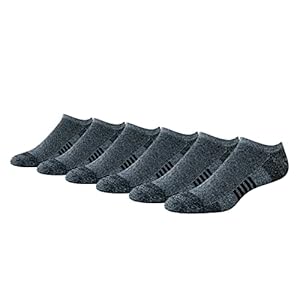 Amazon Essentials Men’s Performance Cotton Cushioned Athletic No-Show Socks, 6 Pairs, Black/White Marl, 12-14