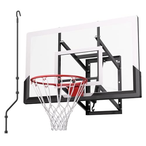 IGL Wall Mount Basketball Hoop, 52 Inch Wall Mounted Basketball Hoop Outdoor, 7.5-10 FT Adjustable Basketball Goal, Basketball Goal System with 18 Inch Pro Breakaway Rim, Reinforced Steel Bracket