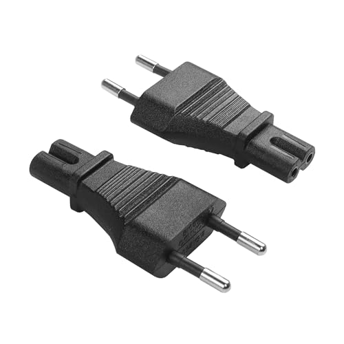 YACSEJAO 2 unidades de adaptador de corriente EU macho a IEC320 C7, enchufe europeo a IEC320 C7 (CEE 7/16) hembra, adaptador de viaje universal para TV, PC, ordenador, monitor, proyector, proyector
