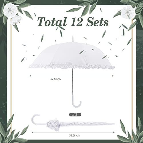 Leifide 12 Pcs White Wedding Umbrellas Bulk Women's Ruffle Stick Umbrella Auto Open Wedding Style Umbrellas Windproof Rain Umbrellas With J Hook Handle For Wedding Bridal Shower Parties Proms Daily #TOP3