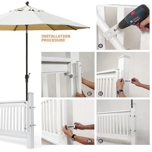 304 Stainless Steel Patio Umbrella Holder, Deck Umbrella Mount, Post White by Walrkaur - Image 4