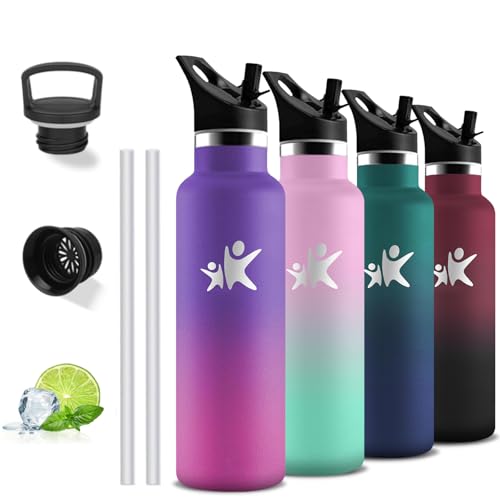 Thermosflasche, 750ml Trinkflasche Edelstahl, BPA-Frei, Trinkflasche Sport, 24h Kalt & 12h Warm, Wasserflasche mit Strohhalm, Thermosflasche Auslaufsicher, Trinkflaschen für Wandern, Camping, Fitness