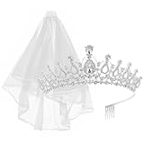 FRCOLOR Wedding Veils for Brides Tiara and Lace Bridal Veil Set Elegant Crystal Princess Crown Headpieces 31in White Long Veil for Women Bachelorette Party Supplies
