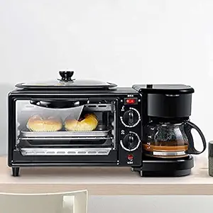 KPS 3 in 1 Breakfast Maker with Coffee Maker, Mini Oven, Non Stick Grill Toaster Oven Portable (Multi-fun