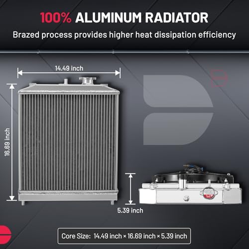 Image of BDFHYK 3-Row Radiator with Cooling Fan & Thermostat Switch for Chevrolet C10 C20 K10 K20 1975-1980, for Camaro 1970-1981, for GMC C1500, Aluminum Core 52mm, CU162 162