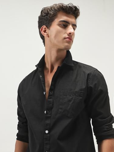 Image of Urbano Fashion Men's Cotton Full Sleeve Regular Fit Casual Solid Slub Shirt with Spread Collar