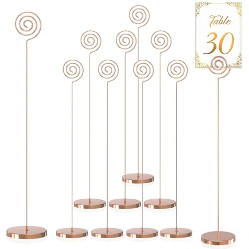 QingVoTool Table Number Holders 10Pcs - 13 inch Place Card Holder Metal Super Tall Table Number Stand for Wedding Party Graduation Reception Restaurant Home Picture Office, Rose Gold Multi Circle