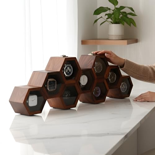 Image of Vintage Wooden Watch Box For Men, Timepiece Display Case, Honeycomb Watch Storage & Organizer, Jewelry Box For Women For Husband (9 Compartments - 2)