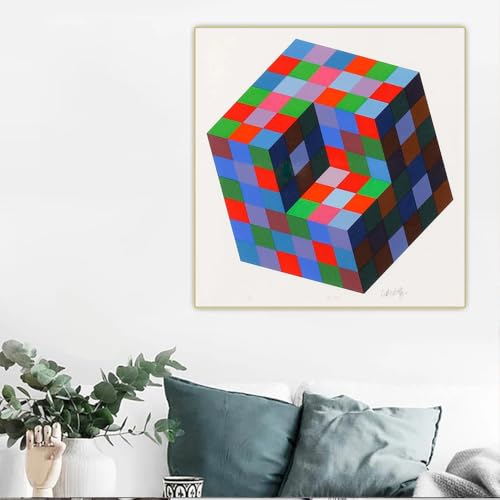 Affiche Victor Vasarely tableau abstrait couleur cube optique 60x60cm - 2