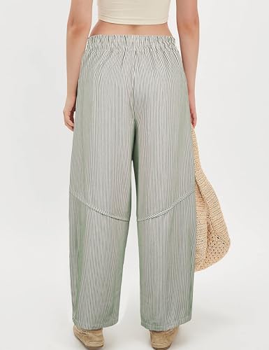 Athlisan Women's Striped Barrel Pants Casual Drawstring Elastic Waisted Wide Leg Baggy Jeans with Pockets4