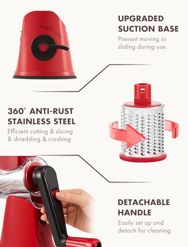 Image of GDL Rotary Cheese Grater Hand Crank with 5 Interchangeable Blades - Upgraded Cheese Shredder Featuring Strong Suction Base for Cheese Shredding, Wavy Slicing, Nut Grinding, Ice Shaving