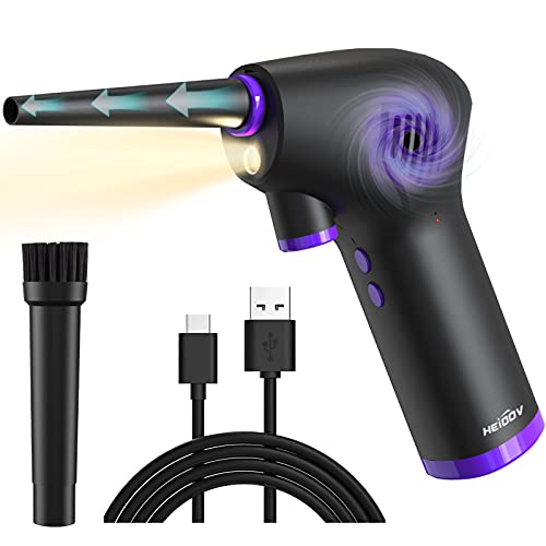 15000mAh Compressed Air Duster for Computer, Cordless & Rechargeable & Powerful Force, Handy Nightlight & Brush for House Car Cleaning, Portable Electric Dust Cleaner for PC, Alternative to Air Can
