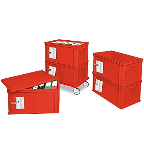 Torre per archivio con rullo, 5 contenitori in rosso