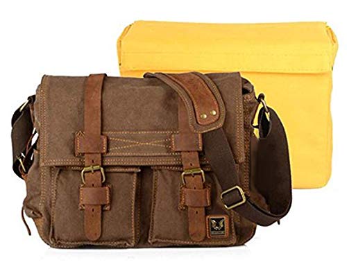 Bronze Times(TM) Casual Canvas Leather DSLR SLR Camera Shoulder Messenger Bag, also Fit 14" Laptop