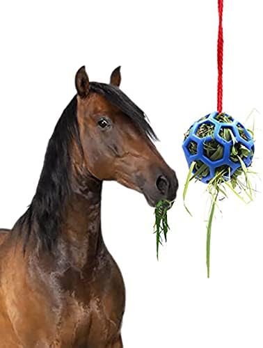 fdsfa Horse Feeder Equine Or Pony Hay Ball Small Mesh Holes Slow Feed Toy Treat Stables Hangings Feeding For Goat Sheep Relieve Stress, Blue