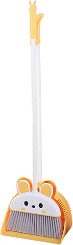 Miniatura 7 de JISADER Juego de escoba y recogedor de cerdas densas con escoba integrada, escoba de barrido para el hogar, color amarillo