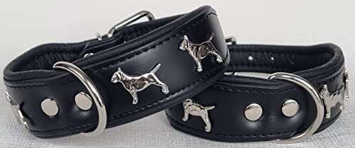 Bullterrier HUNDEHALSBAND - Halsband, Halsumfang 33-41cm/45mm, Leder Schwarz; Braun/Cognac (Schwarz)
