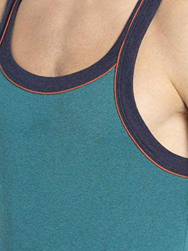 Image of Jockey US54 Men's Super Combed Cotton Rib Square Neckline Gym Vest with Back Panel Graphic Print (Shoulder Starp Color May Vary)