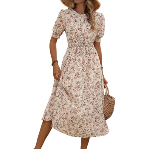 Floral Print Puff Sleeve Midi Dress