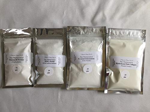 (4PK) Skin Lightening: VB3, Niacinamine(25g)+NAG (25g) +MSM(25g)+Collagen Peptide(25g) for Skin Tightening,Wrinkle Reducing
