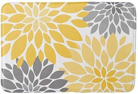 POSholder- Bath Mat Absorbent Super Cozy Bathroom Rug (18" W x 30" L) Plush Bathroom Decor Mat with Non Slip Backing Indoor Rugs Yellow and Gray Chrysanthemums Floral Pattern Shower mat
