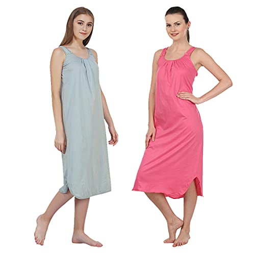 Image of BLAZON Women's Cotton Hosiery Solid Maxi Nighty Slip (Pack of 2) Available Sizes: S, M, L, XL, 2XL, 3XL, 4XL, 5XL