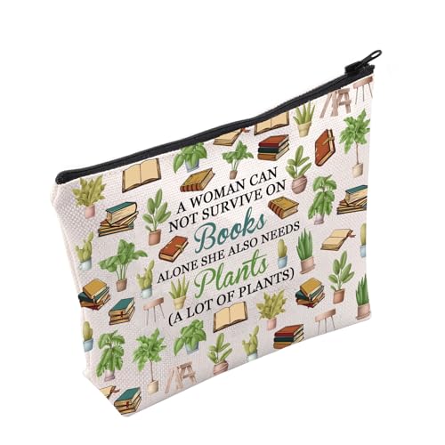 PLITI Plant Lover Gift Bookworm Gift A Woman Can Not Survive On Books Alone She Also Needs Plants Makeup Bag For Gardener (woman needs plants bagU)