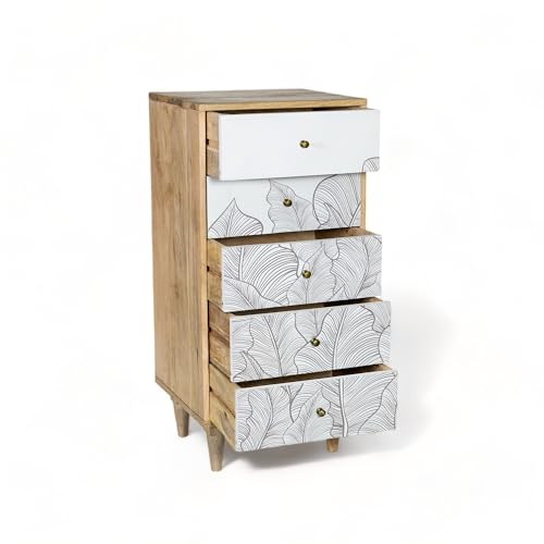 Image of Solid Wood Ranthambore Chest of Drawer | Wooden Chest of Drawer |Chest of Drawers with Storage | Dresser with 5 Drawers | Finish- Natural and White