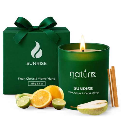 Natur IX Sunrise Scented Candles for Home | Pear,Citrus,YlangYlang | Natural Non Toxic Soy Candles with Essential Oils | 50h Long Burning