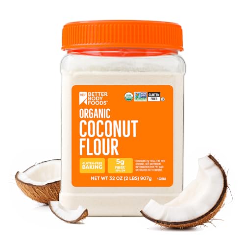 BetterBody Foods Organic Coconut Flour 2 Pound Jar, Gluten-Free White Flour Alternative with a...