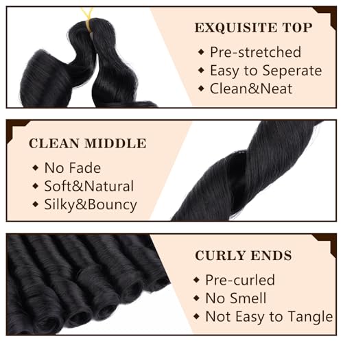 COOKOO 10 Inch French Curly Braiding Hair Pre-curled Bouncy Braid Hair 9 pack French Curls Braids Loose Wave Braiding Hair for Goddess Box Braids Spanish Curls Synthetic Hair Extension 1B#